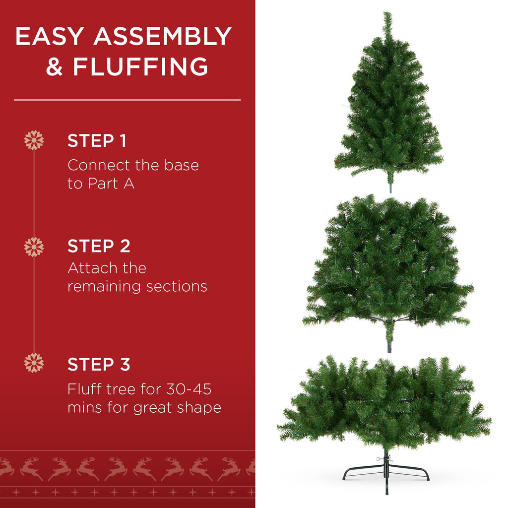 6ft Pre-Lit Spruce Hinged Artificial Christmas Tree w/ 250 Multicolored Lights, Foldable Stand