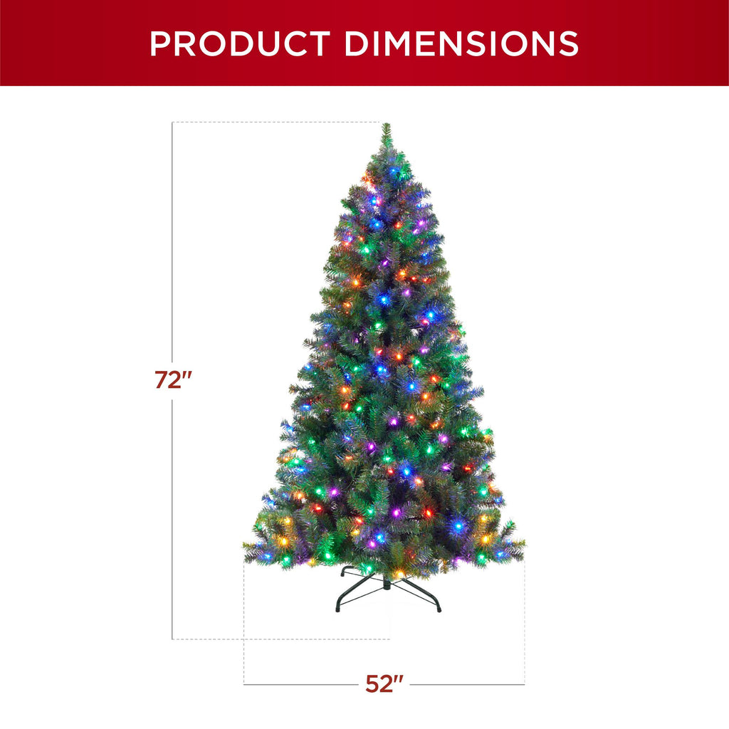 6ft Pre-Lit Spruce Hinged Artificial Christmas Tree w/ 250 Multicolored Lights, Foldable Stand