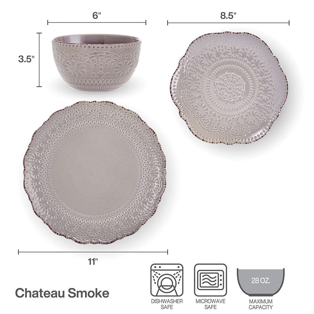 Chateau Smoke 12 Piece Dinnerware Set, Service for 4