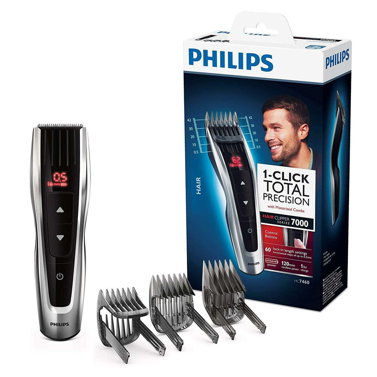 Philips HC7460/15 - Hair Clippers with Blades Steel , 3 Combs