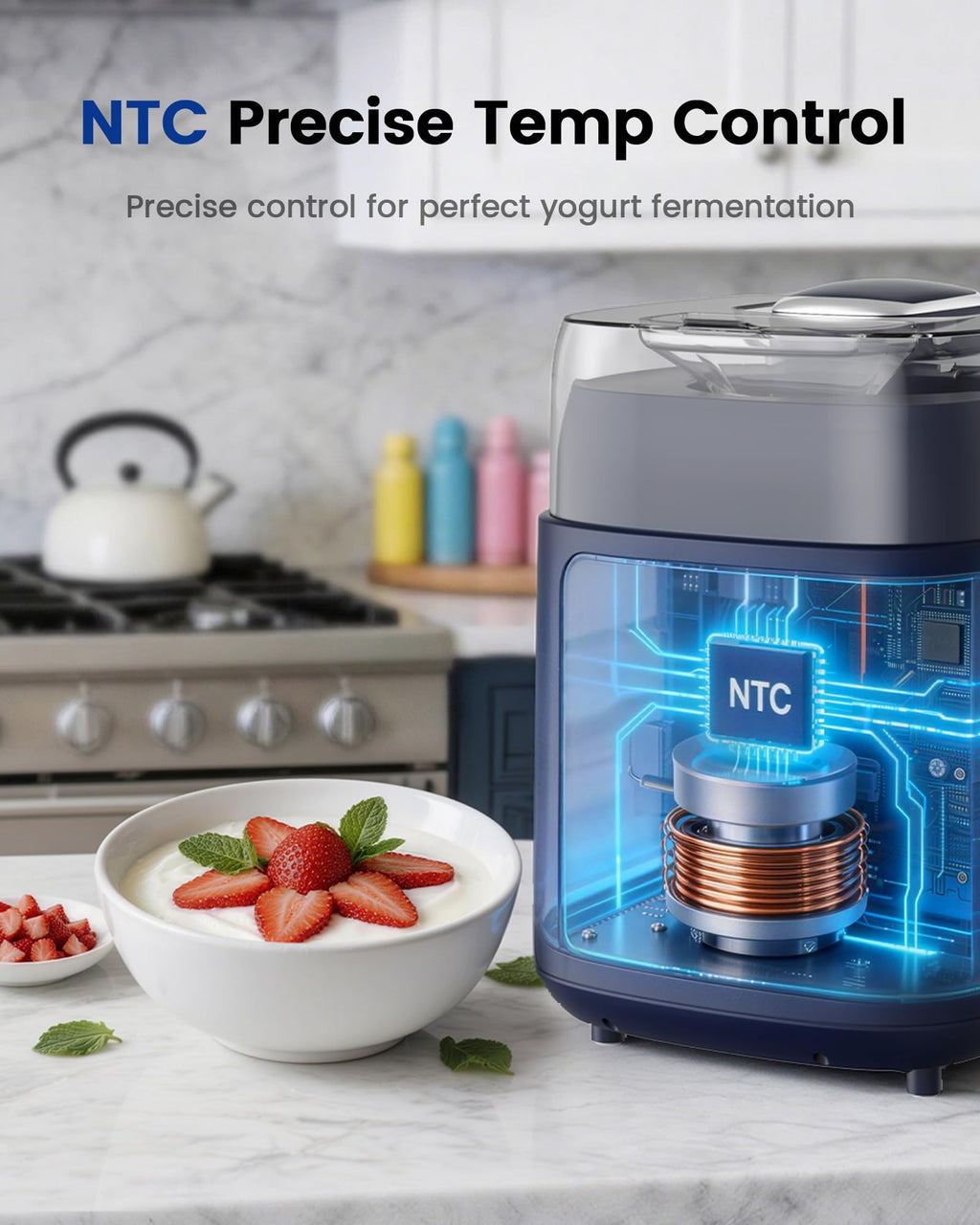 4-in-1 Compressor Ice Cream Maker (1.0Qt), No Pre-Freezing, Automatic Yogurt Maker, Gelato Sorbet Frozen Yogurt Soft Serve Machine, Compact Vertical  for Home Kitchen(Blue)