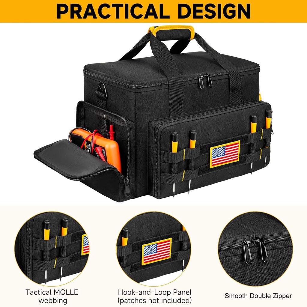 Tool Bag 15 Inch,Heavy Duty Tool Organizer,Tactical RanTool Tote,30 Pockets & Anti-Friction Bottom,Water-Resistant,Tool Box for Him Dad Men,Electrician,Carpenter,Repairman,Ideal Gift for Father