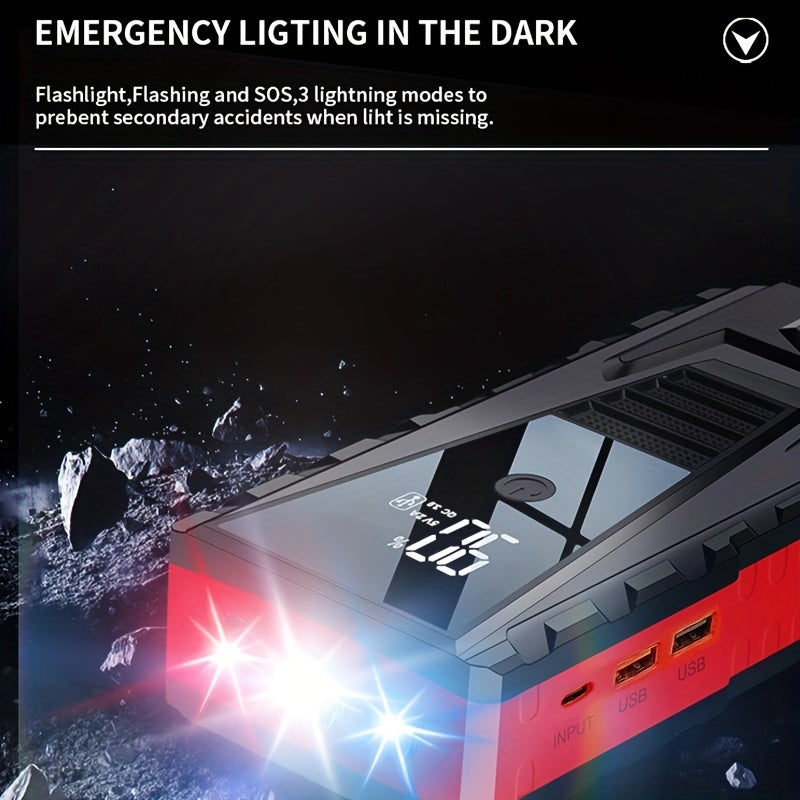 Car Jump Starter: Emergency Power Bank Booster With LED Automotive Starting Device