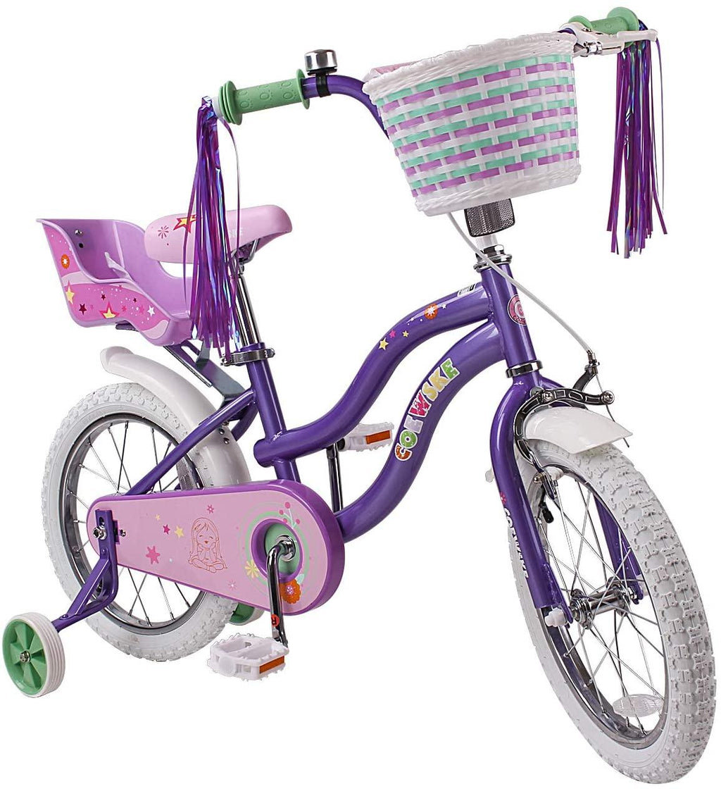 FOUJOY Kids Bike Princess Style 12-14-16 Inch for 2-8 Years Old Girls Children's Bicycle with Flower Basket and Training Wheels
