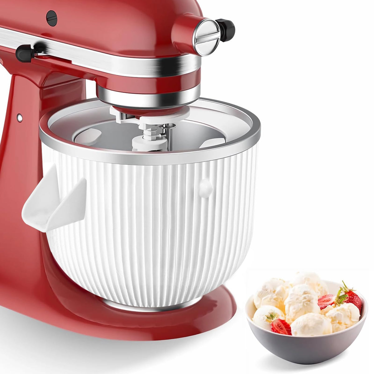 Ice Cream Maker Attachment for  Mixers, Fits  4.5/5QT & 6QT Stand Mixers, Frozen Ice Cream & Sorbet Gelato Maker for , 2 Quart, White(Machine/Mixer Not Included)