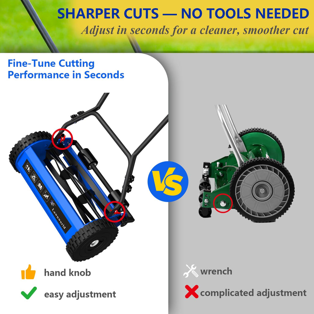 16-Inch Reel Lawn Mower with Grass Catcher and Tool-Blade Adjustment, 5-Blade Manual Push Lawn Mower, 5-Position Height Adjustable