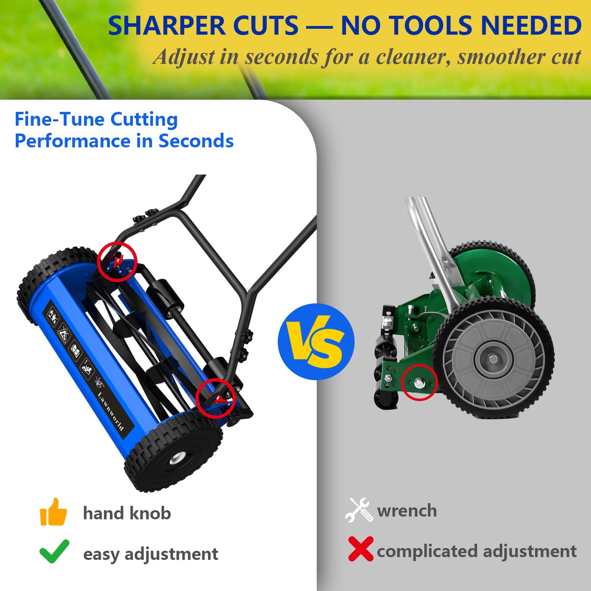 16-Inch Reel Lawn Mower with Grass Catcher and Tool-Blade Adjustment, 5-Blade Manual Push Lawn Mower, 5-Position Height Adjustable