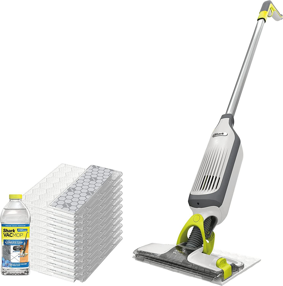 Shark VM200P12 VACMOP Vacuum Mop Bundle with 12 Disposable VACMOP Pads &amp; 12 oz. Cleaning Solution, White