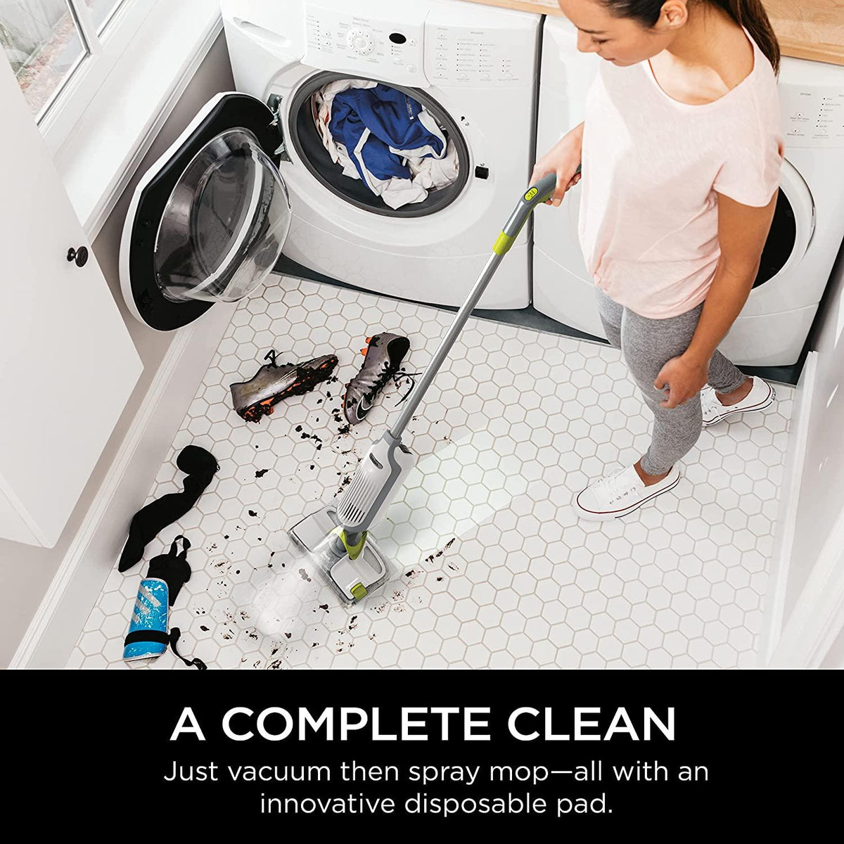 Shark VM200P12 VACMOP Vacuum Mop Bundle with 12 Disposable VACMOP Pads &amp; 12 oz. Cleaning Solution, White