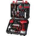 Drill Set: Tool Set with 8V Red Cordless Drill, Home Tool Kit with Drill, Hand Tool Kits for Women 126 Piece
