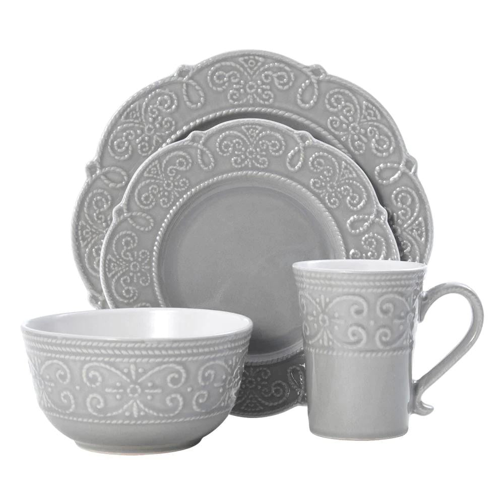 Abby Gray 16 Piece Dinnerware Set, Service for 4
