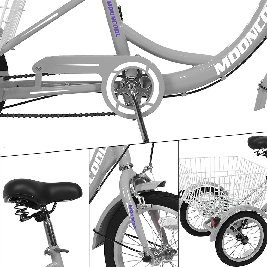 FICISOG 17 Color 16 Inch Tricycles 1 Speed 3 Wheel Bikes for 6-15 Years Old Children Kids Trikes Three-Wheeled Bicycles Cruise Trike with Shopping Basket