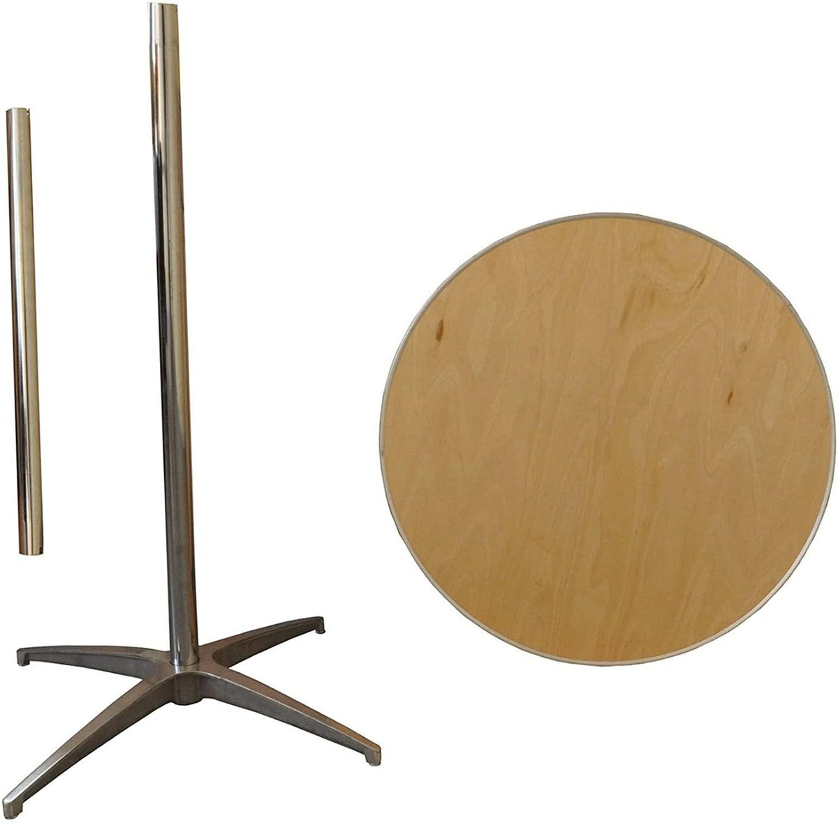 "30-Inch (2.5-Foot) Diameter Heavy Duty Round Cocktail or Bistro Solid Birch Wood Folding Table with 30-Inch or 42-Inch Height and Aluminum Edge for Bistros, Patios, Restaurants, Bars, and Weddings"
