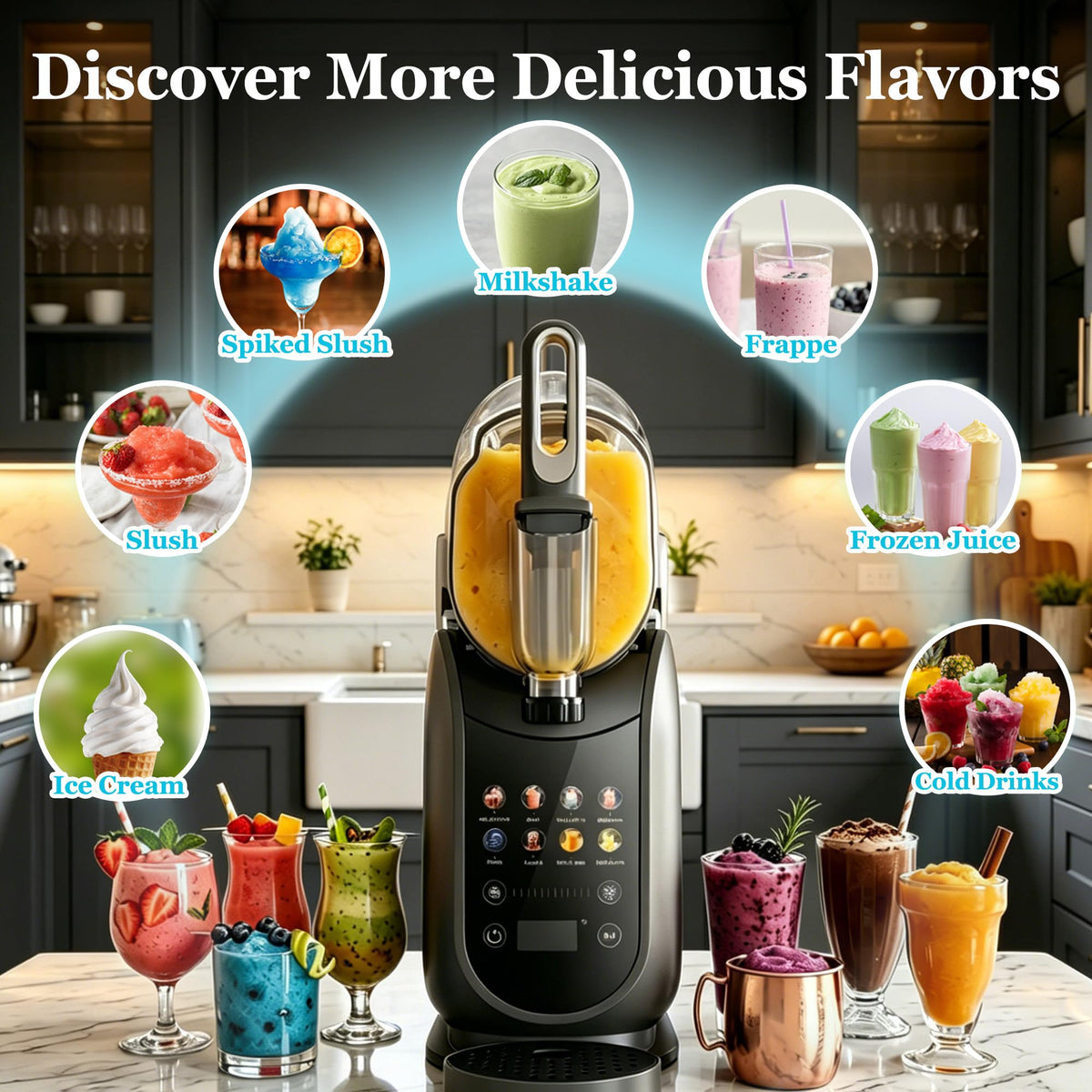 88oz Slushie Machine & Soft Serve Ice Cream Maker | No Ice Needed, Self-Cleaning, Frozen Drink Machine for Ice Cream, Margaritas, Frappés, Milk Shake, Frozen Juice, Frappé