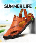 Fashion Men Half Drag Leather Beach Dual-use Sandals