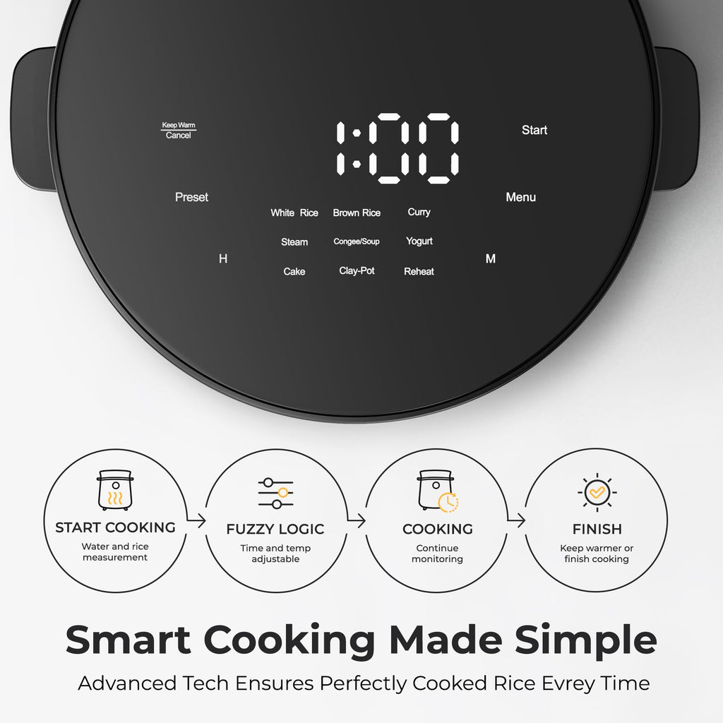 Compact Mini Rice Cooker Small Kitchen 3-Cup (Uncooked) / 6-Cup (Cooked), Non Stick Ceramic Inner Pot Rice Maker, 24H Timer Delay, Auto Keep Warm, 9 Functions Multicooker For Brown Rice, Steam, Soup