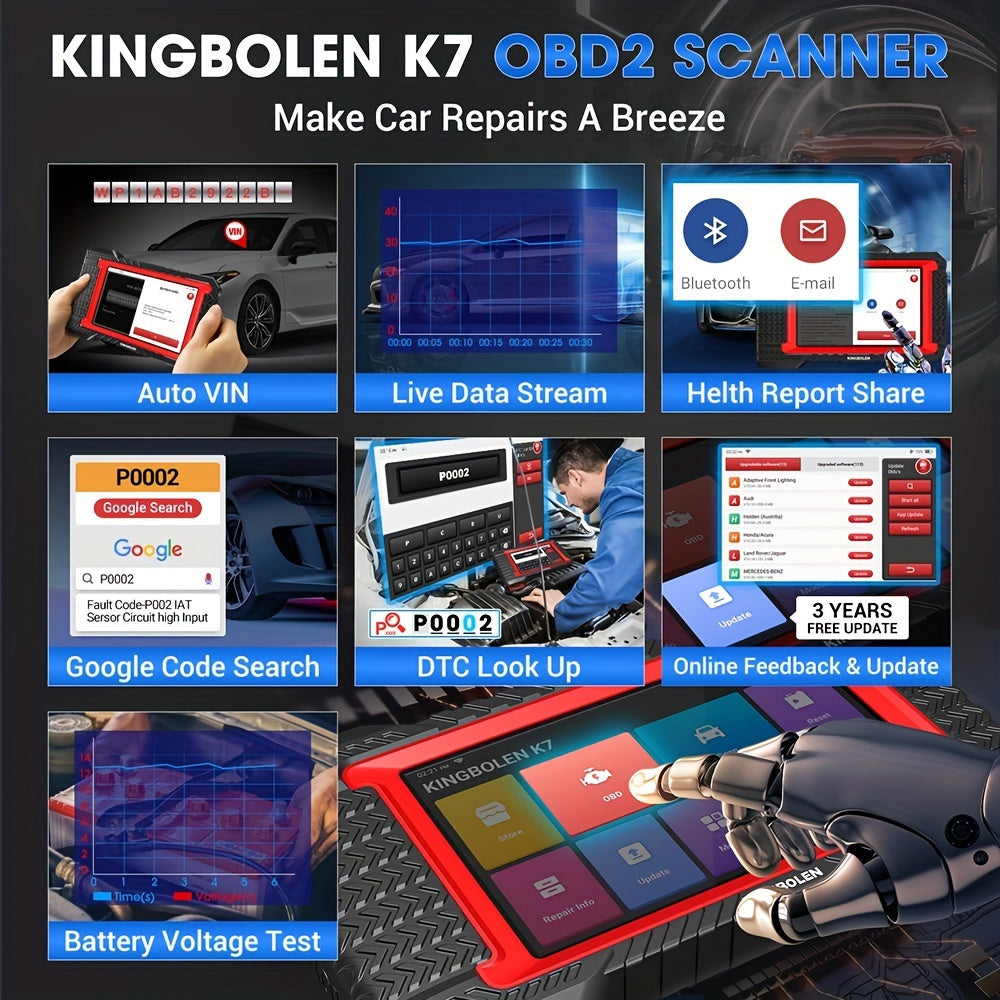 KINGBOLEN K7 OBD2 Scanner ECU Coding Active Test 28 Resets AF Reset ALL System Auto Diagnostic Tools 3 Years Update