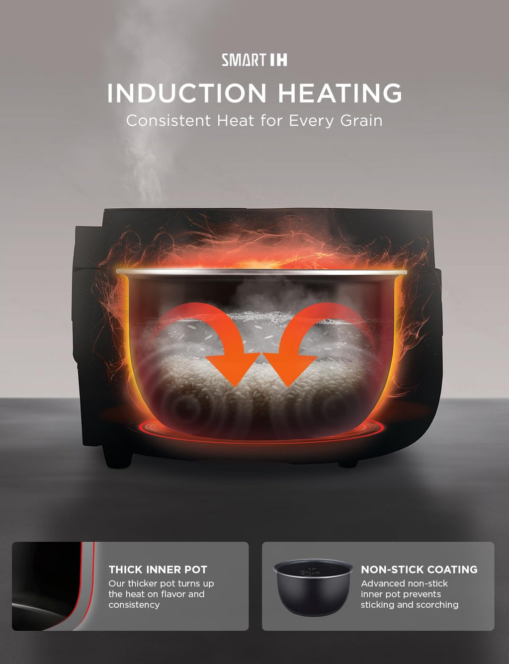 Non-Pressure Rice Cooker 8-Cup Uncooked / 16-Cup Cooked with Induction Heating Technology, Versatile Rice Maker with 12 Menu Options and Steam Plate, Voice Guide, Gray (CR-HA0810FG)