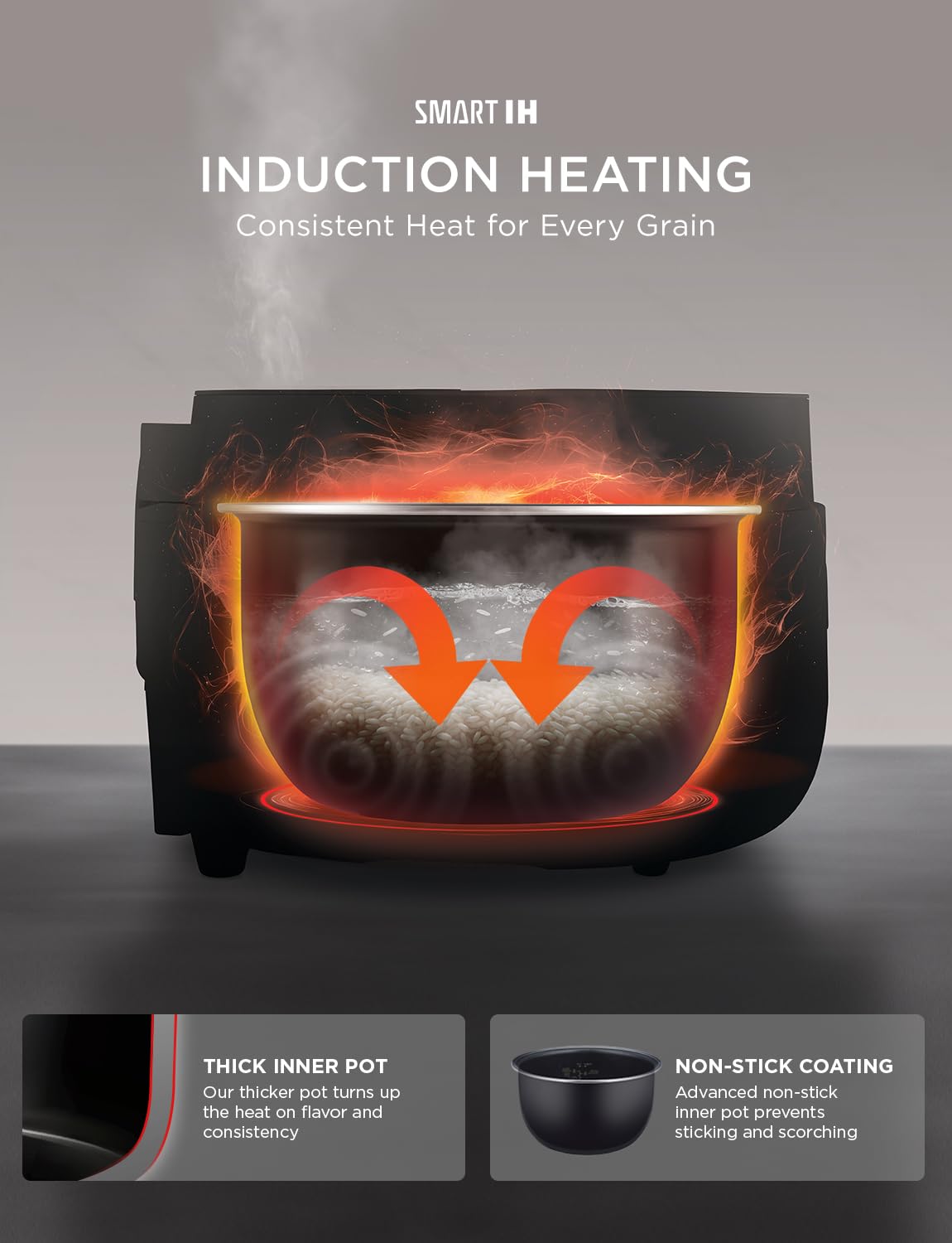 Non-Pressure Rice Cooker 8-Cup Uncooked / 16-Cup Cooked with Induction Heating Technology, Versatile Rice Maker with 12 Menu Options and Steam Plate, Voice Guide, Gray (CR-HA0810FG)