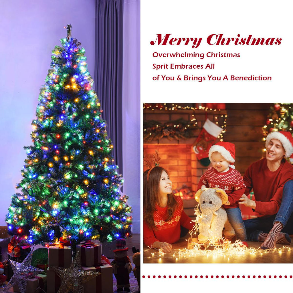 7Ft Pre-Lit Artificial Christmas Tree Hinged 500 LED Lights