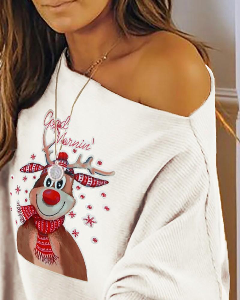christmas moose print long sleeve casual sweatshirt