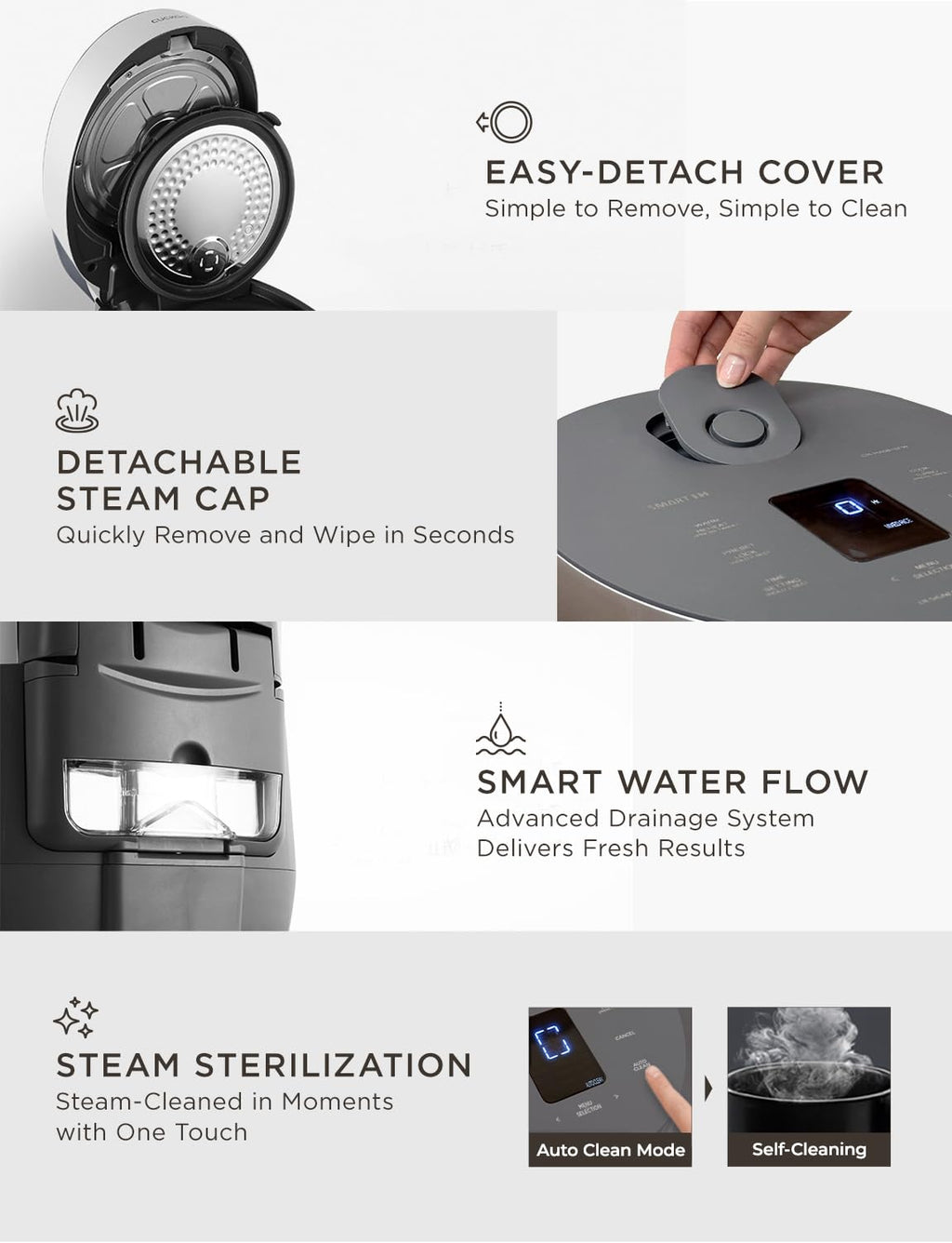 Non-Pressure Rice Cooker 8-Cup Uncooked / 16-Cup Cooked with Induction Heating Technology, Versatile Rice Maker with 12 Menu Options and Steam Plate, Voice Guide, Gray (CR-HA0810FG)