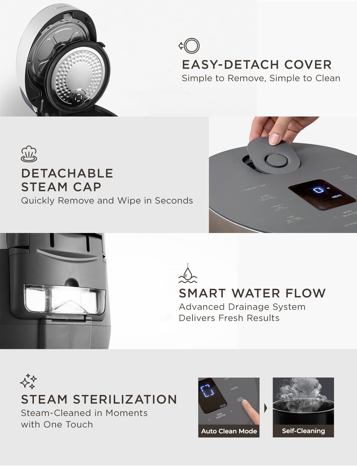 Non-Pressure Rice Cooker 8-Cup Uncooked / 16-Cup Cooked with Induction Heating Technology, Versatile Rice Maker with 12 Menu Options and Steam Plate, Voice Guide, Gray (CR-HA0810FG)