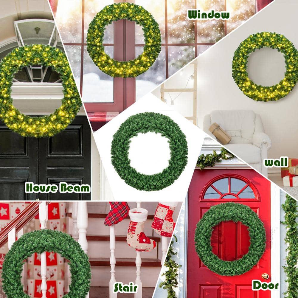 48 in. Green Cordless Pre-Lit LED Artificial Christmas Wreath 714 Tips with 200 LED Light and Timer