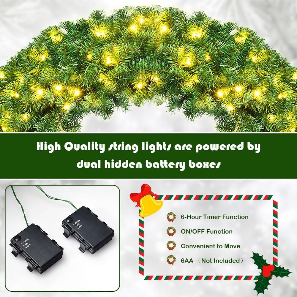 48 in. Green Cordless Pre-Lit LED Artificial Christmas Wreath 714 Tips with 200 LED Light and Timer