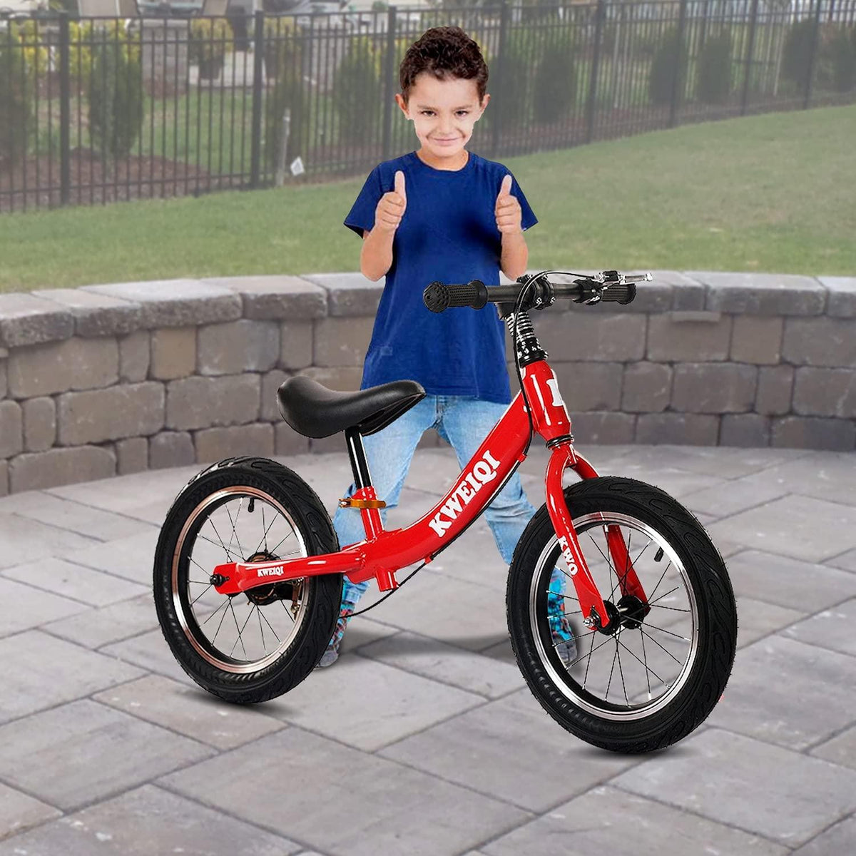 14"  Bike Children's Bicycle Adjustable Seat Height Push Bikes for Toddlers with Brake No Pedal Scooter Bicycle Training Bike for 2-6 Years Old Boys &amp; Girls