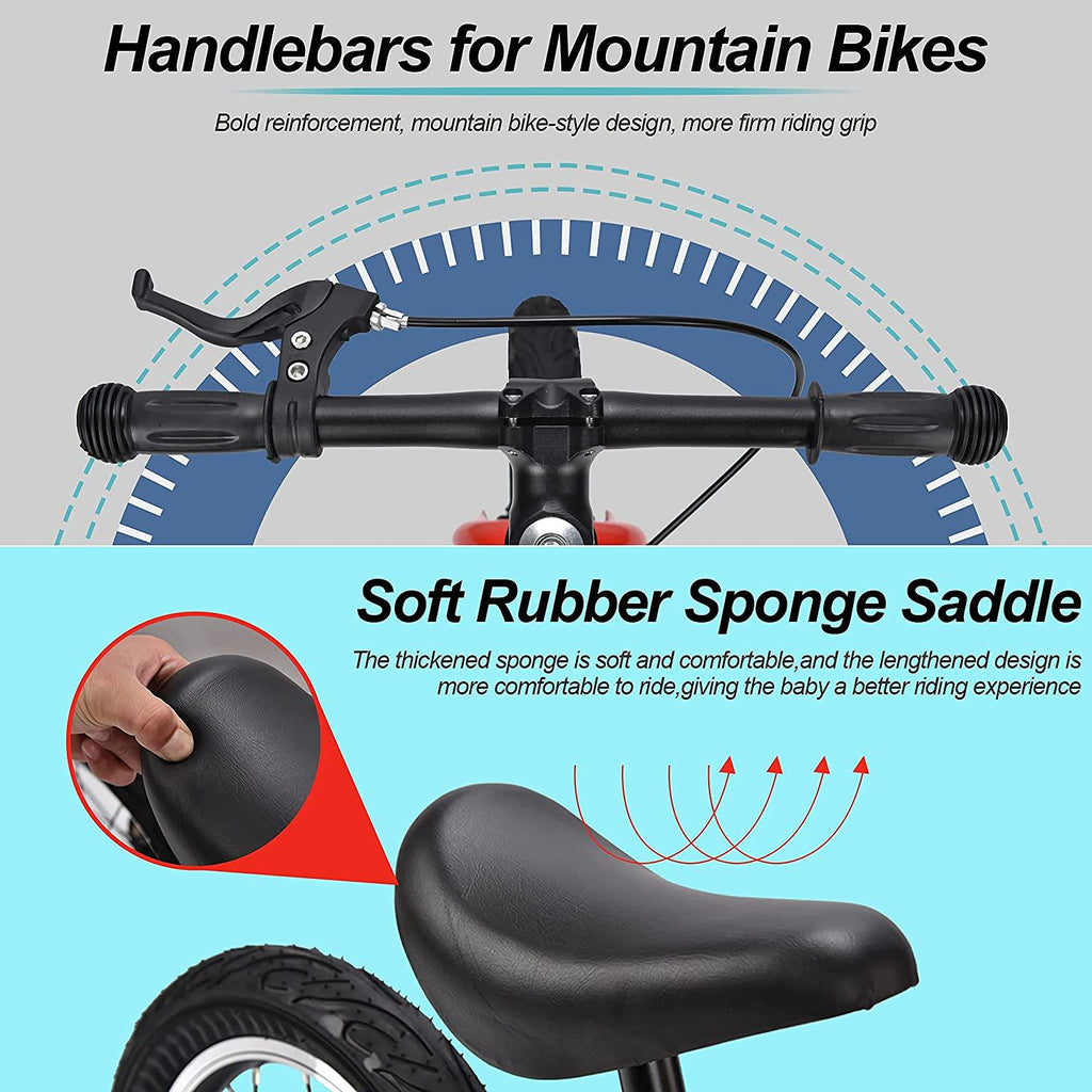 14"  Bike Children's Bicycle Adjustable Seat Height Push Bikes for Toddlers with Brake No Pedal Scooter Bicycle Training Bike for 2-6 Years Old Boys &amp; Girls