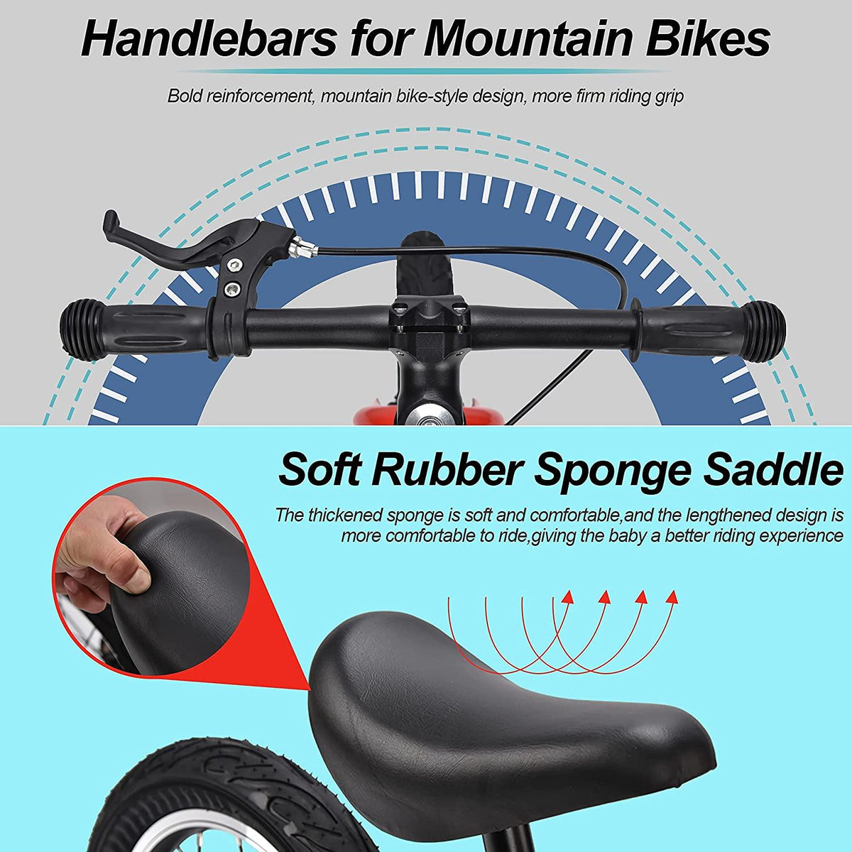14"  Bike Children's Bicycle Adjustable Seat Height Push Bikes for Toddlers with Brake No Pedal Scooter Bicycle Training Bike for 2-6 Years Old Boys &amp; Girls