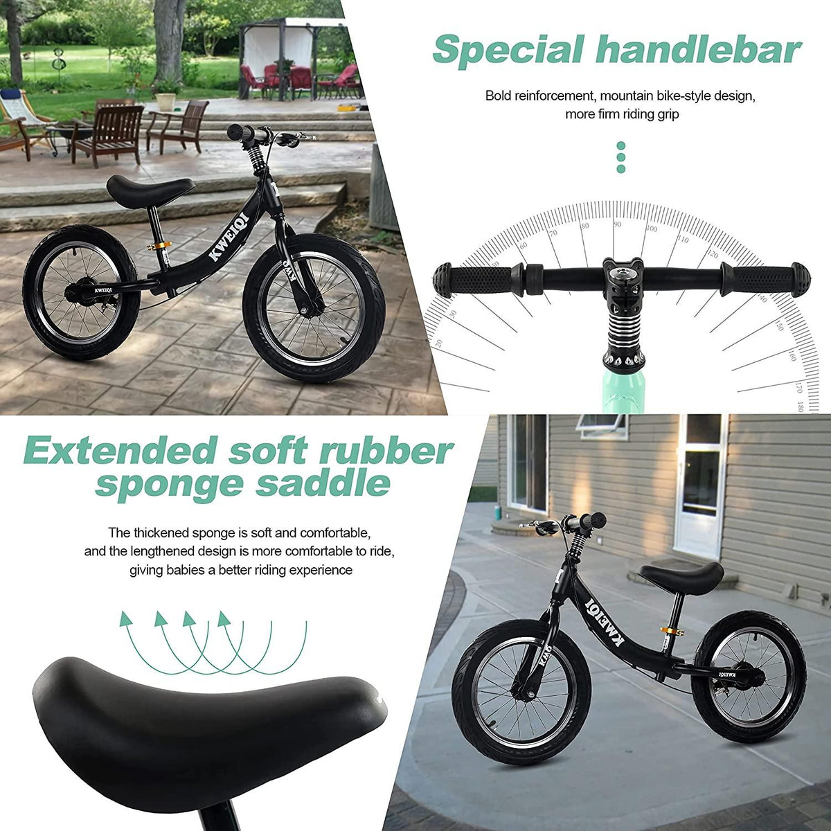 14"  Bike Children's Bicycle Adjustable Seat Height Push Bikes for Toddlers with Brake No Pedal Scooter Bicycle Training Bike for 2-6 Years Old Boys &amp; Girls