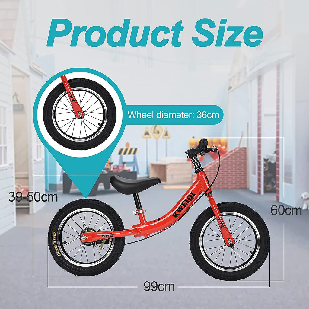 14"  Bike Children's Bicycle Adjustable Seat Height Push Bikes for Toddlers with Brake No Pedal Scooter Bicycle Training Bike for 2-6 Years Old Boys &amp; Girls