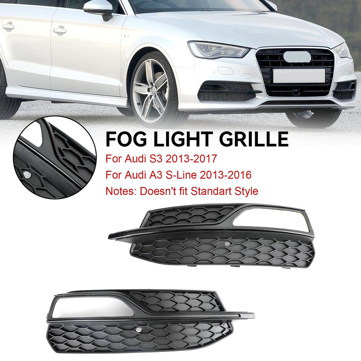 2013-2023 Audi S3 Lower Bumper Fog Light Cover Grill 8V3807681G 8V3807682G Generic