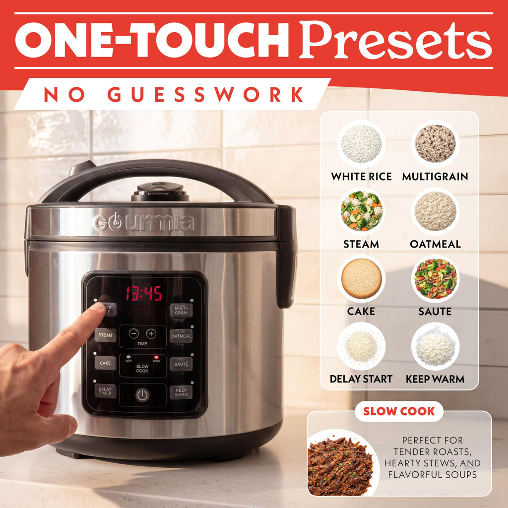 Rice Cooker – 5 Qt Capacity, 20 Cup Cooked, 10 Cup Uncooked, Digital Controls, 6 CooPresets, Grain Cooker & Steamer, Nonstick Pot, Steam Tray, Delay Timer, Keep Warm,  Steel