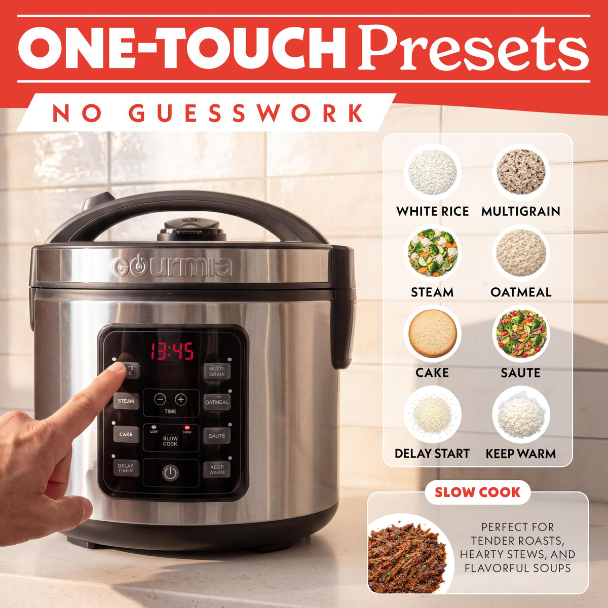 Rice Cooker – 5 Qt Capacity, 20 Cup Cooked, 10 Cup Uncooked, Digital Controls, 6 CooPresets, Grain Cooker & Steamer, Nonstick Pot, Steam Tray, Delay Timer, Keep Warm,  Steel