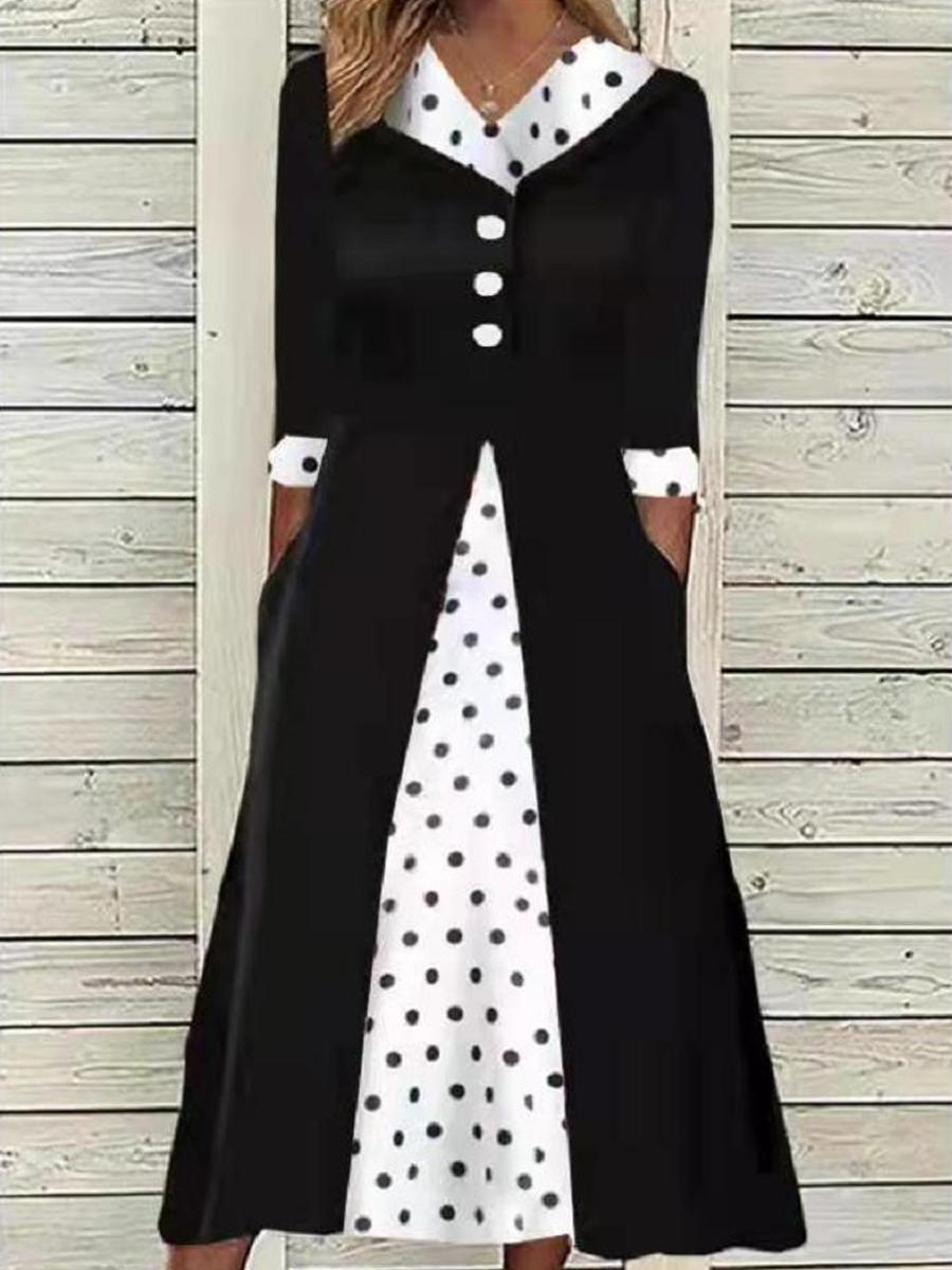 Fashion Stitching Polka Dot Swing Dress