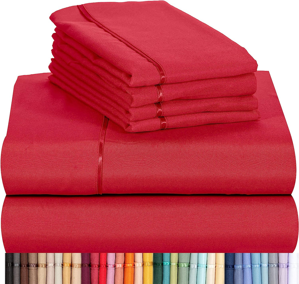 LuxClub 6 PC King Size Sheet Set Bamboo Sheets Deep Pockets 18" Eco Friendly Wrinkle Free Cooling Sheets Machine Washable Hotel Bedding Silky Soft - Red King