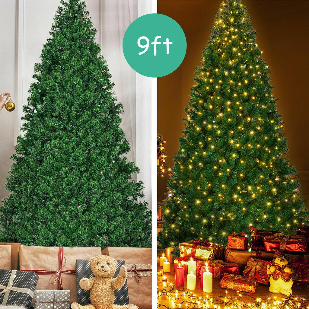 9Ft Pre-Lit PVC Artificial Christmas Tree Hinged w/ 700 LED Lights &amp; Stand