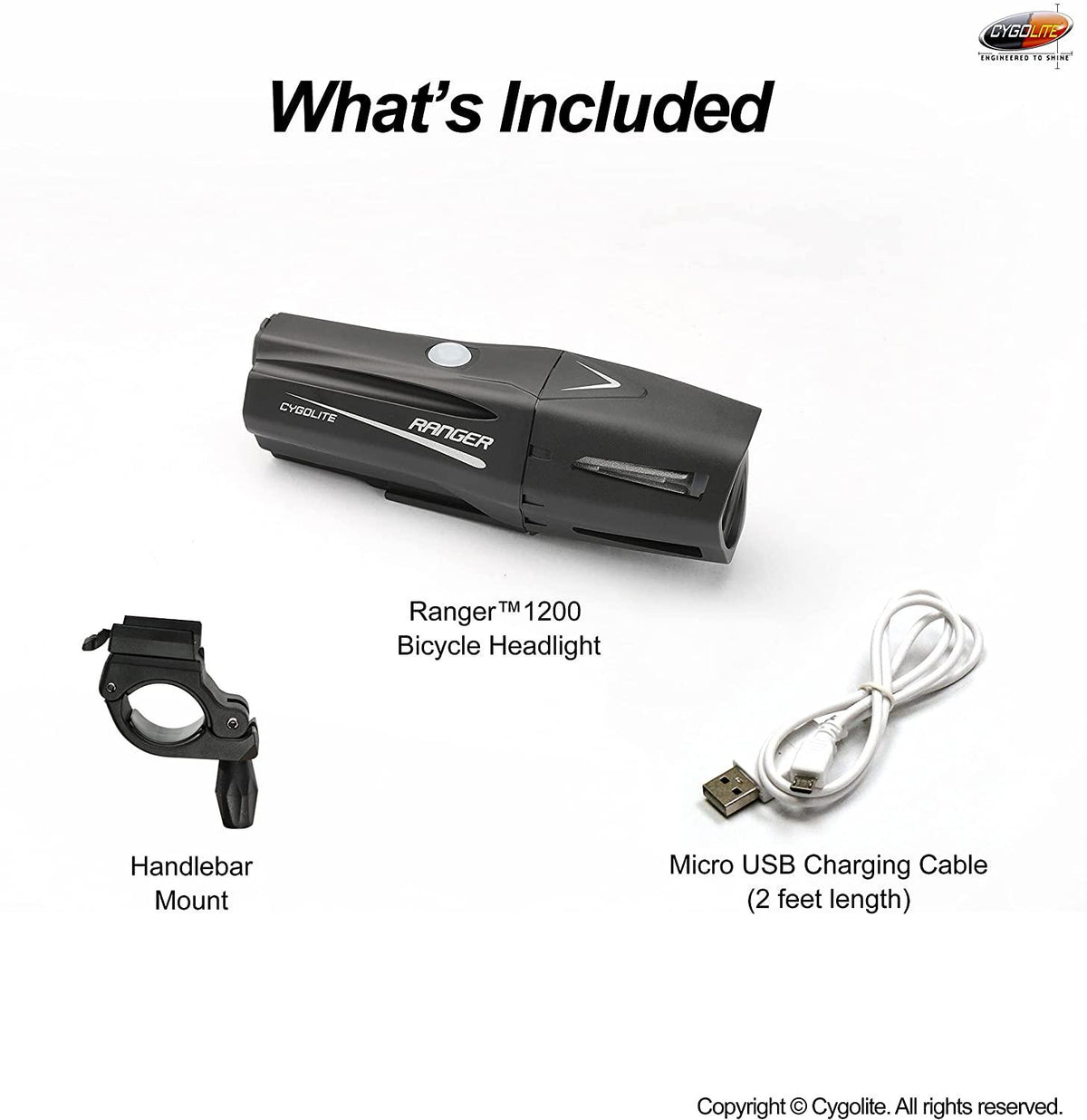Cygolite Ranger – 1,200 Lumen Bike Light – 5 Night & 3 Daytime Modes – Compact & Durable – IP67 Waterproof – Secured Hard Mount – USB Rechargeable Headlight – For Road, Mountain, Commuter Bicycles