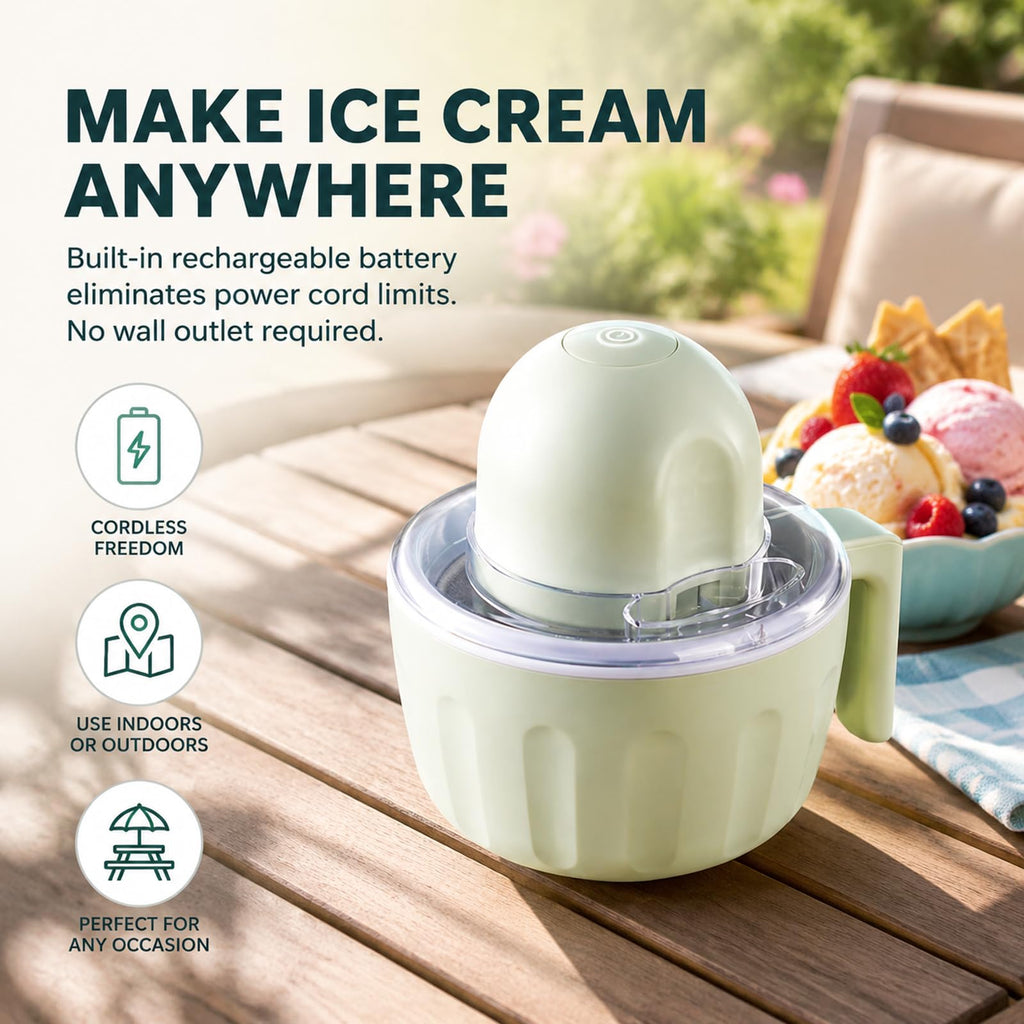 Swirl Cup Ice Cream Maker Mug, Rechargeable Mini Ice Cream Freezer Bowl | Portable Frozen Yogurt Sorbet Gelato Machine with Add-In Chute, Removable Cordless Homemade Ice Cream Maker for Family