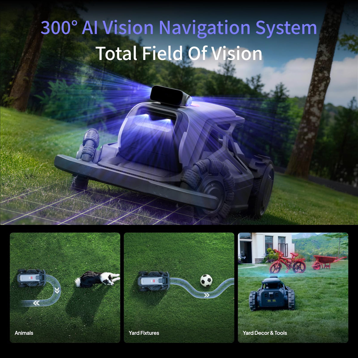 TRON Robot Lawn Mower 1 Acres, NRTK + 5 Vision Wire-Robotic Lawnmowe,AI Obstacle Avoidance, No Perimeter Wire,App Control,Automatic MAPE,65% Slope, All-Terrain Mowing,IPX6 Waterproof