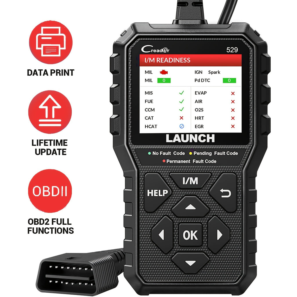 LAUNCH OBD2 Scanner CR529 One-Click I/M, Full OBDII Code Reader, 5 Years Quality Backup, F Ree Lifetime Update Diagnostic Scan Tool, Clear Codes