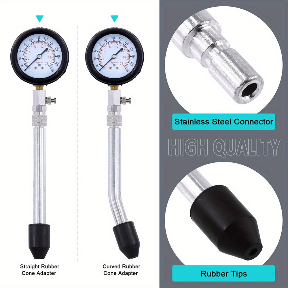 Boost Your Vehicle's Performance with This 9PCS Engine Cylinder Pressure Gau- 0-300PSI Compression Tester for Cars, Trucks, and Motorcycles!