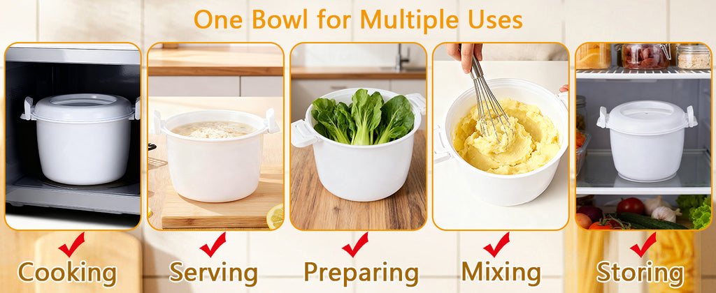 Microwave Rice Cooker 2 Quart, Microwave Steamer for Vegetables, 1.8L Professional LarMicro Cookware for Grains, Pasta & Potatoes - BPA Free, Dishwasher Safe