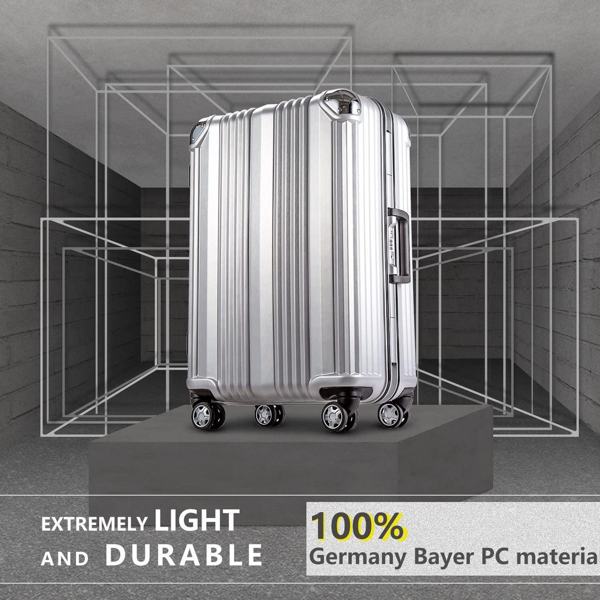 Luggage Aluminium Frame Suitcase TSA Lock 100%PC 20in 24in 28in (Sliver, L(28in))