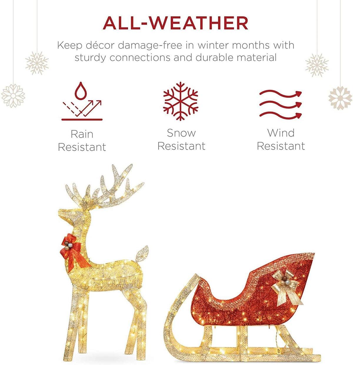 zwj Lighted Christmas 4ft Reindeer &amp; Sleigh Outdoor Yard Decoration Set w/ 205 LED Lights, Stakes, Zip Ties sd1012