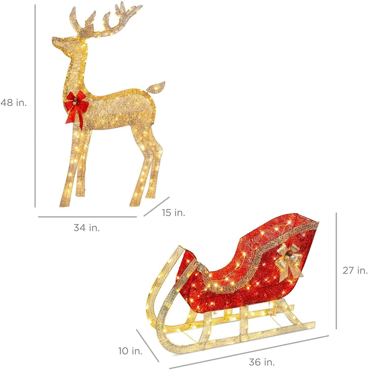 zwj Lighted Christmas 4ft Reindeer &amp; Sleigh Outdoor Yard Decoration Set w/ 205 LED Lights, Stakes, Zip Ties sd1012