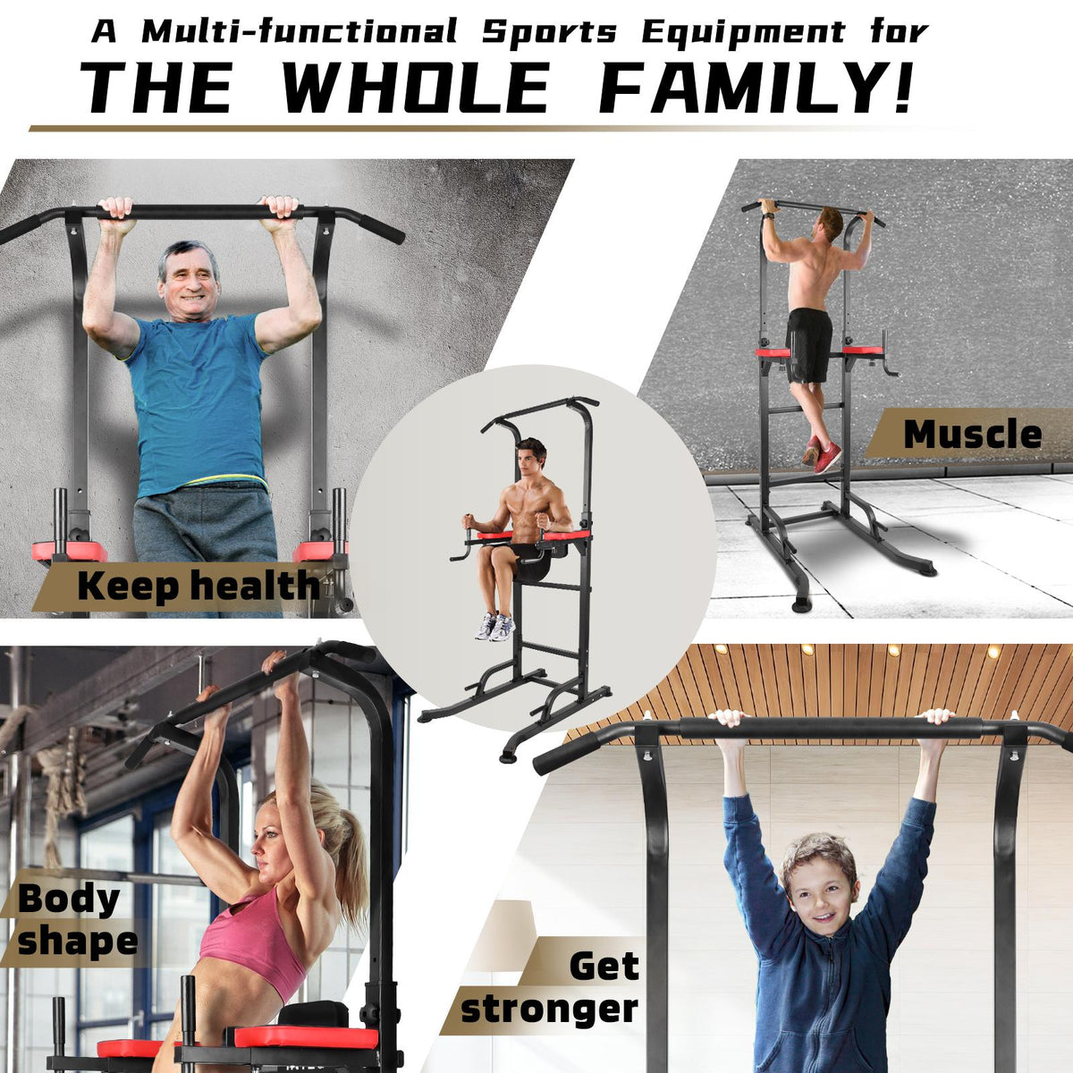 INTEY Power Tower Workout Dip Station Pull Up Bar for Home Gym Strength Training Fitness Equipment 2021 Newer Version